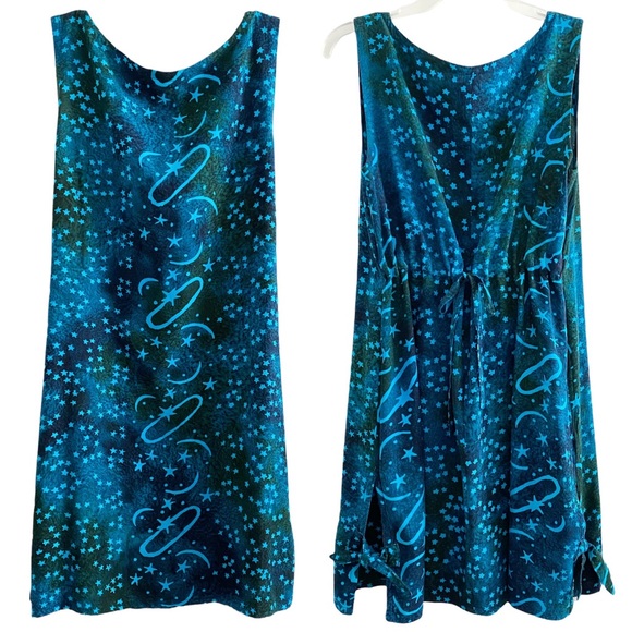 La Luna Loca 100% rayon celestial cosmic stars relaxed summer dress, blue - Picture 1 of 7
